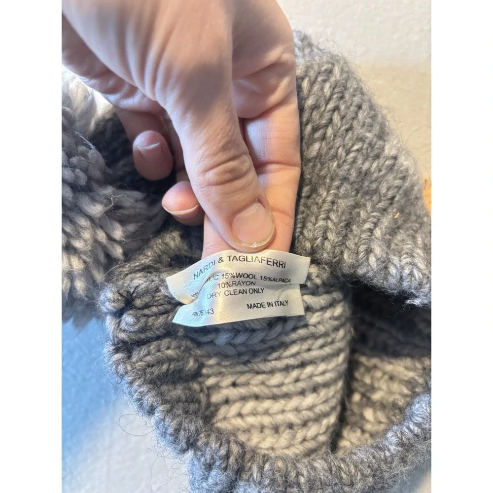 Nardi Tagliaferri Alpaca Wool Gray Chunky Knit Pom Beanie‎ Made in Italy Women
